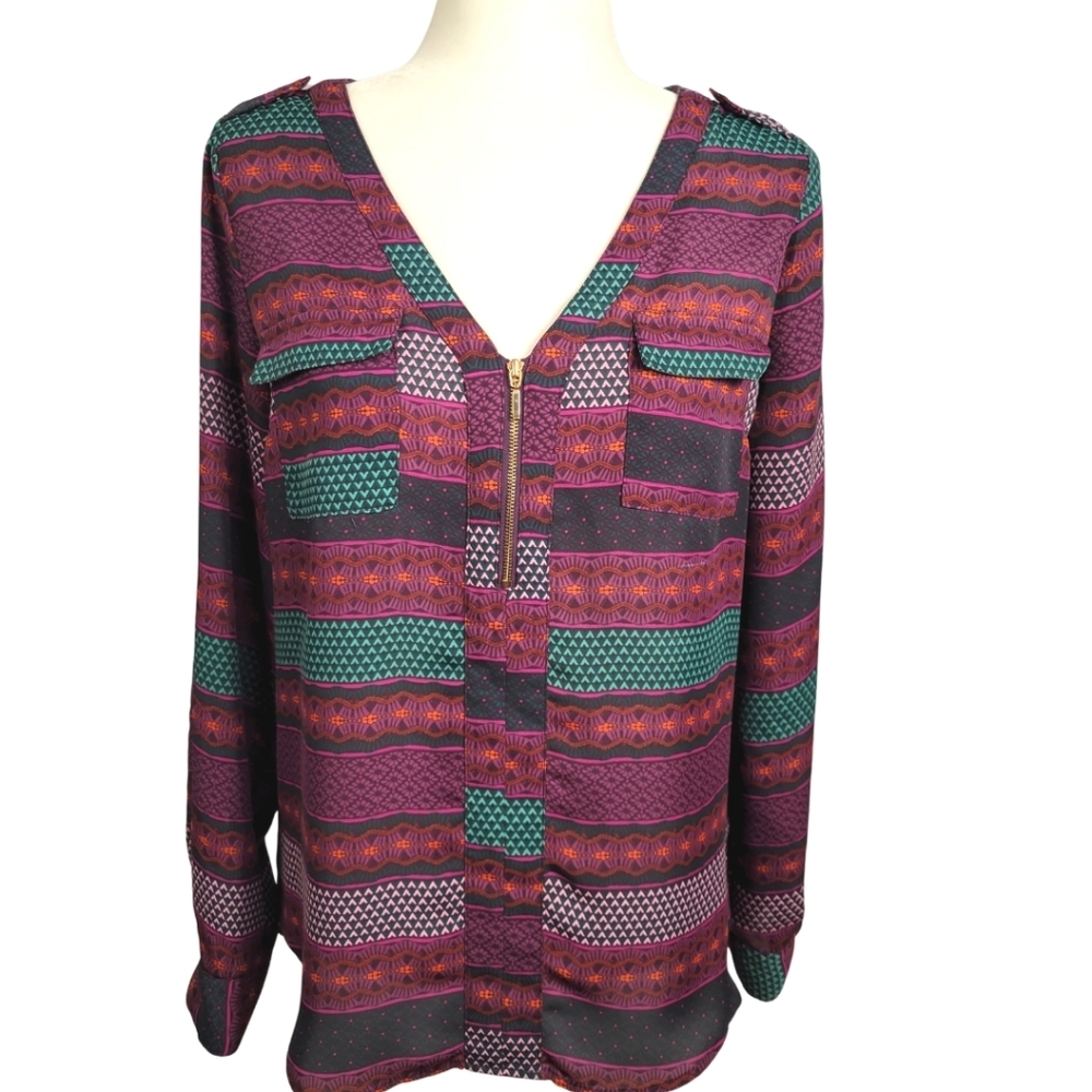 Candie's - Purple Print Long-sleeved Tunic Style Bl…